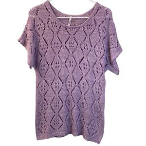 Leo & Nicole Sweater Lavender Short Sleeve Diamond Knit Pattern WM SZ M